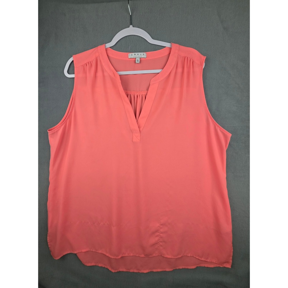 Career Sleeveless Blouse Womens XL Coral V Neck Top Chaus New York